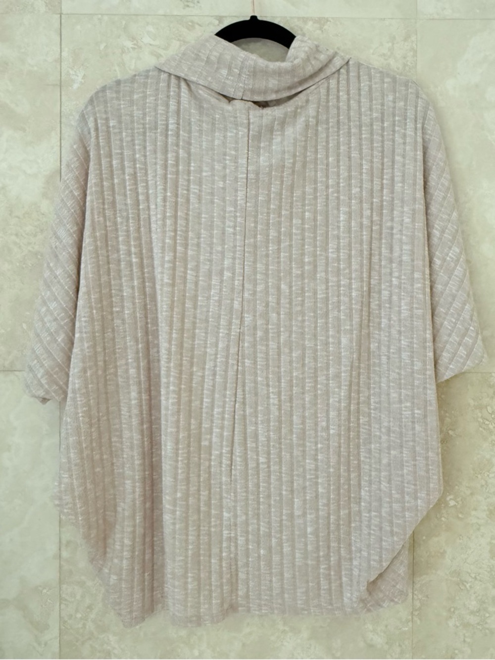Emma & Olivia Beige Ribbed Cowl Neck Poncho Sweater Short Sleeve Medium EUC - Picture 2 of 5